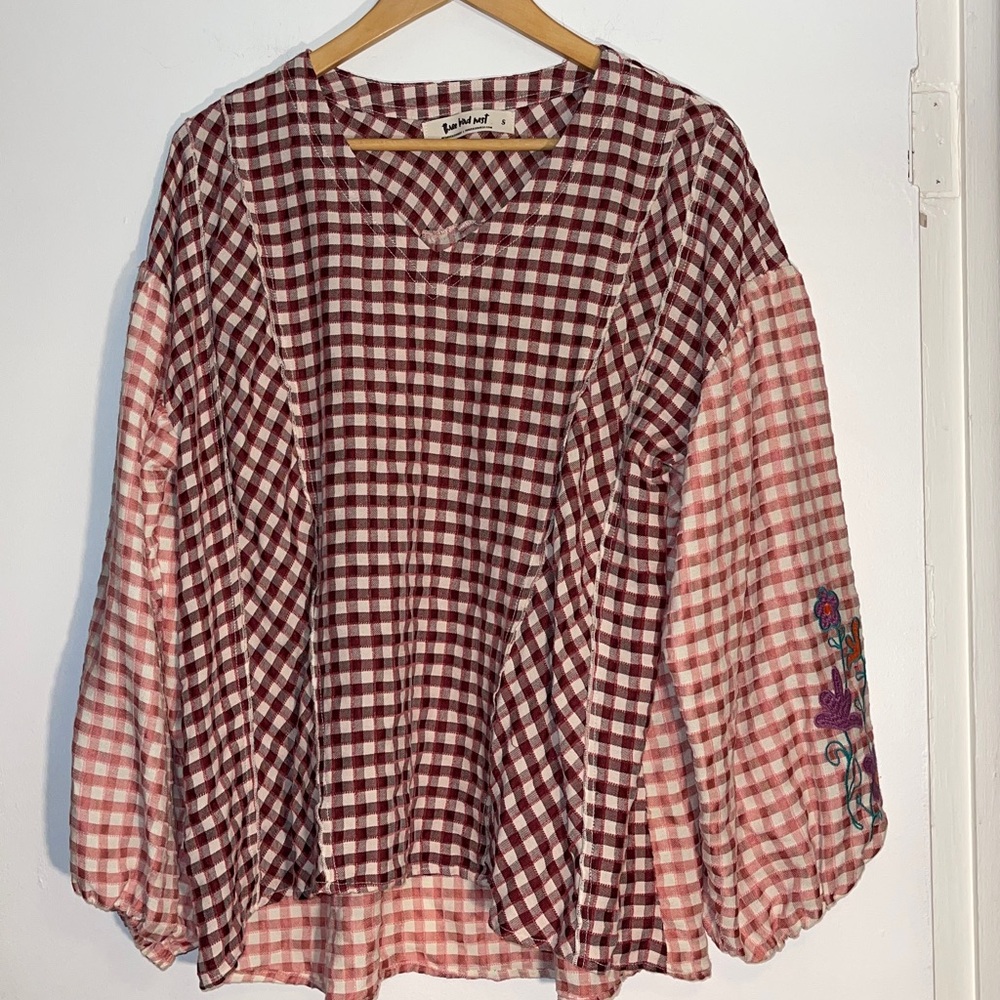 Three Bird Nest Bohemela Patchwork Gingham Long-S… - image 7